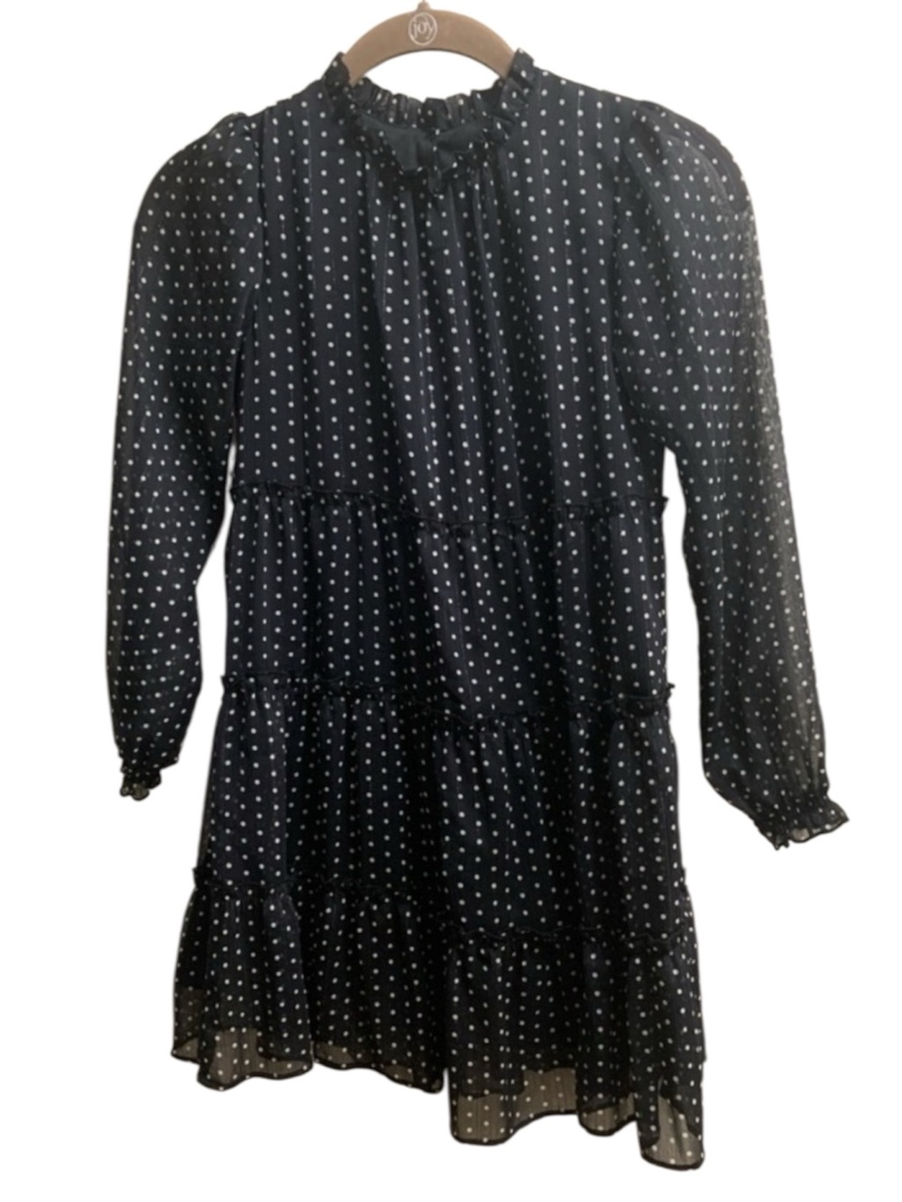 Art Class Polka Dot Chiffon Tiered Party Dress Size 7/8 Black White Recital